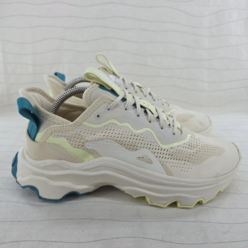 Sorel Womens Kinetic Breakthru Tech Cream Teal Trail Running Shoes Size 9.5 EUC